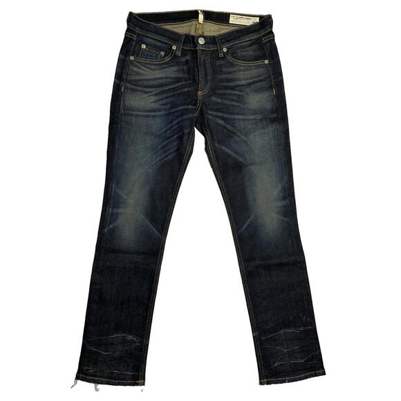 Rag & Bone Crop Jeans Low Rise Frayed Hem Santiago Denim Stretch Blue - Picture 1 of 6